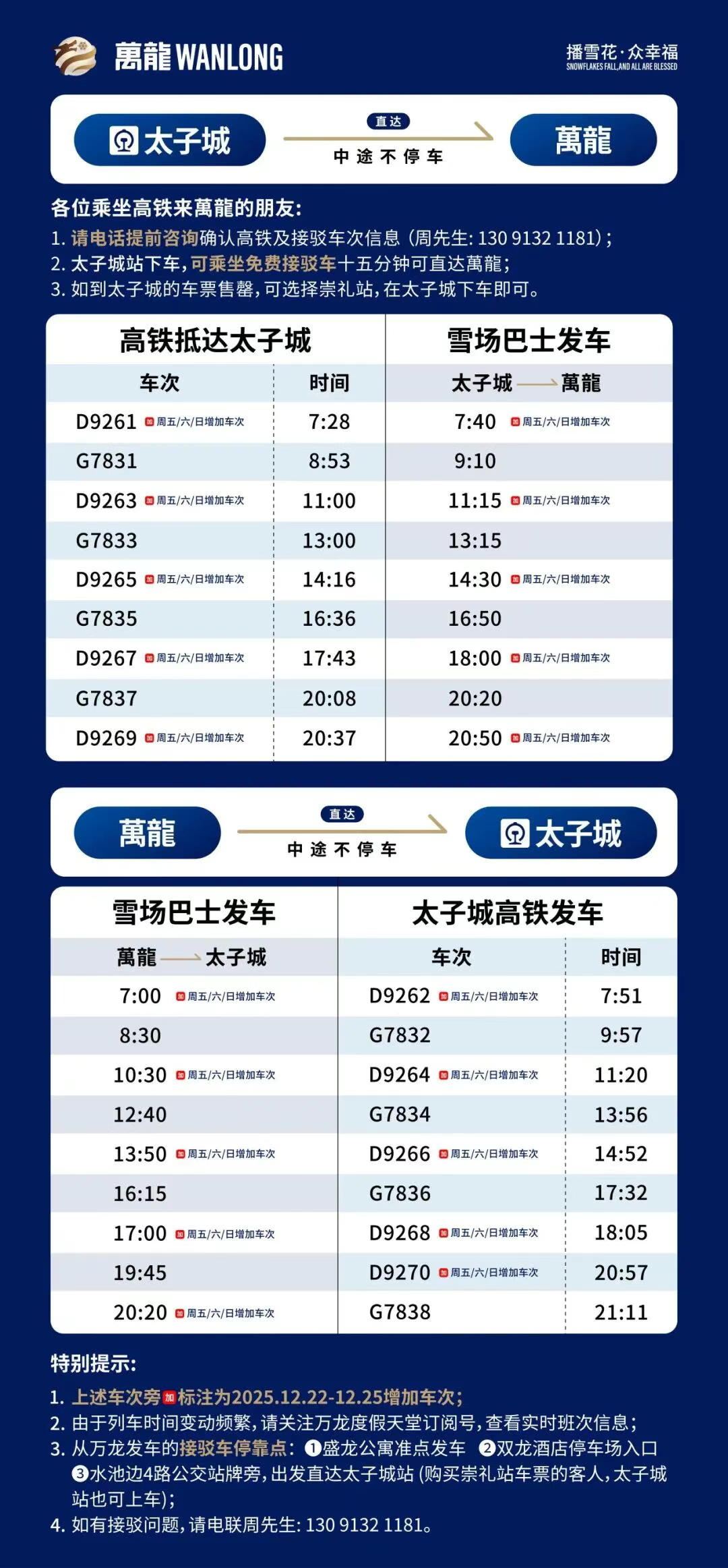 太子城高铁站↔万龙